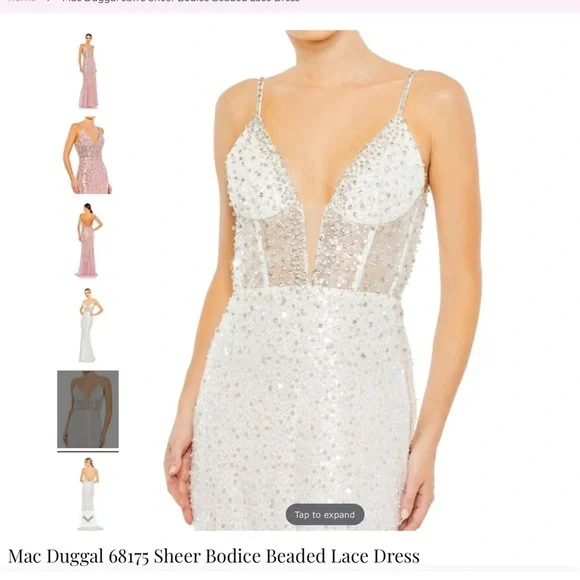 Mac Duggal white Sequin Gown with Train NWOT Size 6 - Picture 6 of 12